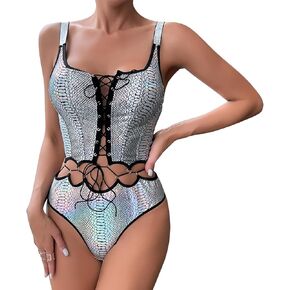 FYMNSI Women Sexy Lingerie Set Lace-up Bustier Bat Hem Crop Top With Cheeky Panties Two Piece Teddy Bodysuit Rave Outfits