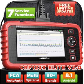 LAUNCH Obd2 Scanner CRP123X Elite V2.0 (ترقية CRP123X/CRP129X)، أداة مسح 7 لإعادة الضبط، FCA SGW، ماسح ضوئي للسيارة متعدد الأنظمة، تقرير سحابي، ماسح ضوئي تشخيصي للتحديث مجانًا مدى الحياة، اختبار البطارية، AutoVIN