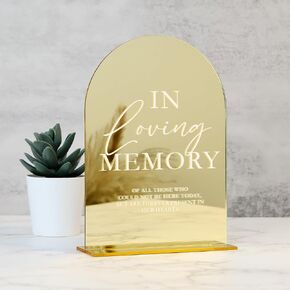 Acrylic Wedding Memory Sign with Stand- 5"x7" Gold Mirror Arch Acrylic Wedding Sign and Base,1/8" Thick | Modern Calligraphy White Lettering Arch Acrylic Sign for Wedding Reception & Party