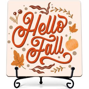 Fall Decor - Thanksgiving Gifts for Women Men Friends - Pumpkin Wood Plaque with Stand - Thanksgiving Decorations for Home Living Room Party Favor Supplies (A05)