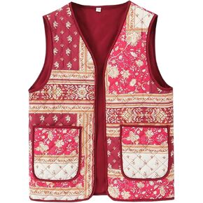 Yimoon Women's Floral Puffer Vest Vintage Lightweight V Neck Sleeveless Jacket Cardigan