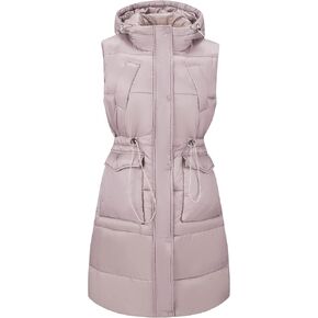 RISISSIDA Women Long Loose Puffer Vest Quilted Hooded Spring Fall Fashion, Lightweight Padded Oversized Thermal Gilet