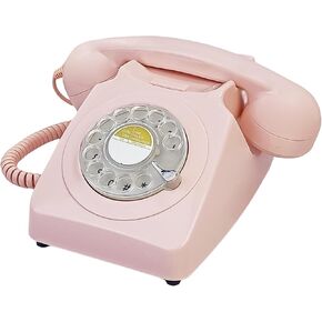 Pink Retro Rotary Landline Phone 1960s Vintage Telephone Old Fashioned Corded Phones with Mechanical Ringer for Home/Office/Hotel/,Old School Telephone