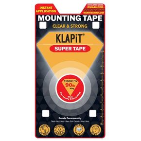 شريط KLAPiT الفائق - لاصق شفاف مزدوج الجوانب عالي التحمل، تقنية نانو معززة مقاومة للماء للتركيب الداخلي والخارجي، الحجر، البلاط، الخشب، الزجاج، الجدار، المعدن - يحمل 90 رطلاً (2.28 رطلًا لكل بوصة)