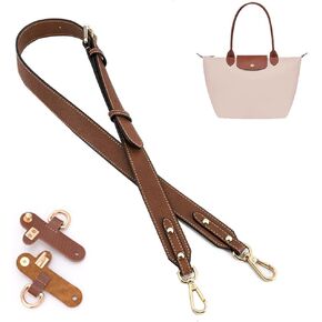 2024 Purse Straps Replacement, Leather Handbag Crossbody Shoulder Strap Adjustable for S/M/L Longchamp Bag Women(Deep Brown Gold)
