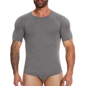 MISS MOLY Mens Short Sleeve Bodysuit Pajamas One Piece Crew Neck Romper Body Suit Basic Onesie Shirt