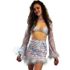 Womens Rave Outfit, Cotton Candy Nebula, 3 Piece Set for Raves, Festivals, Cosplay, Beach, Club, Halloween…