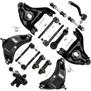 15pc Set Front Suspension Kit Lower Upper Control Arm Inner Outer Tie Rod End Adjusting Sleeve Sway Bar Link Idler Arm Pitman Arm Replacement for Chevy C1500 C2500 Tahoe for GMC C1500 Yukon