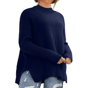 Eytino Womens Plus Size Sweaters Long Sleeve Crew Neck Split Hem Casual Oversized Ribbed Knit Tunic Pullover Tops(1X-5X)