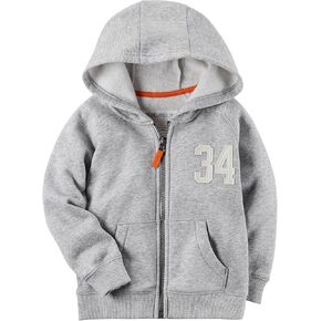 Carter's Boys' 2T-8 Fleece Zip Front Hoodie Heather Gray 5