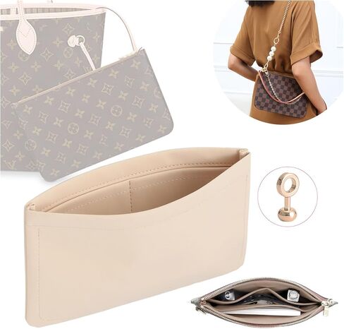 Conversion Kit for Neverfull Pouch, Purse Insert Organizer Compatible with LV Neverfull MM GM Pouch, Convert Tote Inner Pochette Into A Crossbody (Brown) in Saudi Arabia