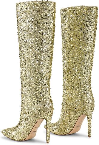 wetkiss Sequins Knee High Boots Women Pointed Toe Stiletto Heel Bling Long Boots Tall Boots Sparkly Boots Not for Bigger Wide Calf in Saudi Arabia