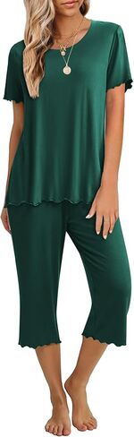 Ekouaer Women's Pajamas Set Short Sleeve Top With Capri Pants Pjs 2 PIece Lounge & Sleepwear Set S-XXL in Saudi Arabia