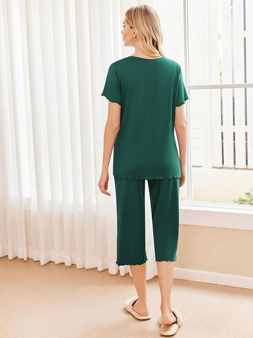 Ekouaer Women's Pajamas Set Short Sleeve Top With Capri Pants Pjs 2 PIece Lounge & Sleepwear Set S-XXL in Saudi Arabia
