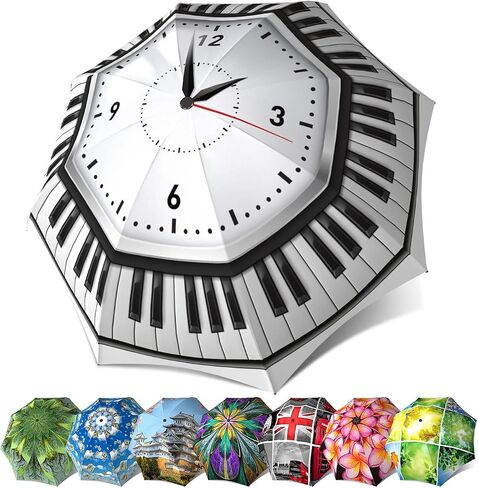 Travel Umbrella Lightweight Rain - Portable Compact Umbrella - Designer Umbrella for Women and Men - Auto Open Close - Stylish Clock Umbrella Black and White - Small Folding Umbrella in Saudi Arabia