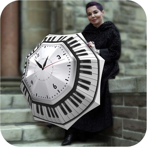 Travel Umbrella Lightweight Rain - Portable Compact Umbrella - Designer Umbrella for Women and Men - Auto Open Close - Stylish Clock Umbrella Black and White - Small Folding Umbrella in Saudi Arabia