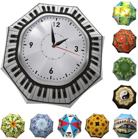 Travel Umbrella Lightweight Rain - Portable Compact Umbrella - Designer Umbrella for Women and Men - Auto Open Close - Stylish Clock Umbrella Black and White - Small Folding Umbrella in Saudi Arabia