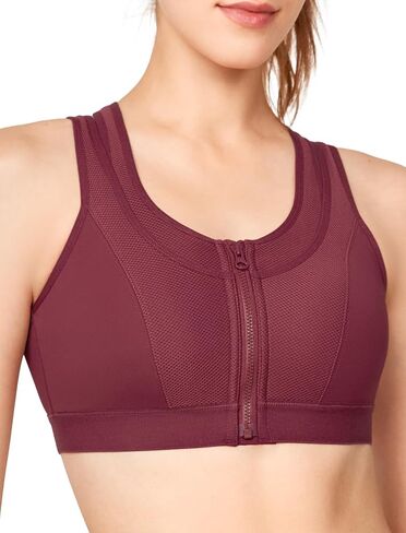 Yvette High Support Sports Bras for Women Double Deck Straps High Impact Mesh Zip Front Sports Bra for Running in Saudi Arabia