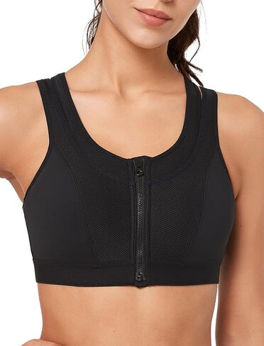 Yvette High Support Sports Bras for Women Double Deck Straps High Impact Mesh Zip Front Sports Bra for Running in Saudi Arabia