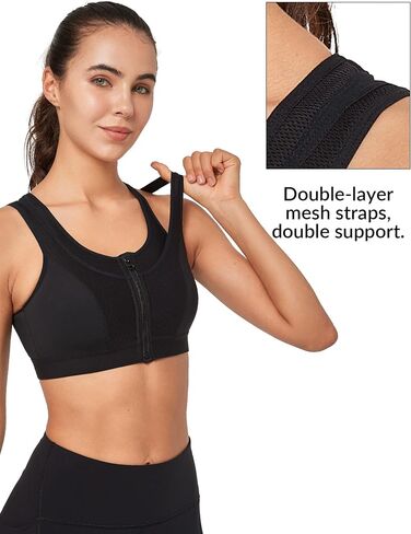 Yvette High Support Sports Bras for Women Double Deck Straps High Impact Mesh Zip Front Sports Bra for Running in Saudi Arabia