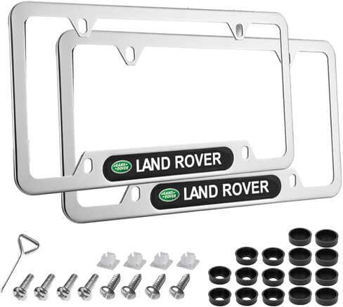 إطارات لوحة ترخيص 4 فتحات لسيارة Land ROVER، مصنوعة من ألياف الكربون - قطعتان من معدن الألومنيوم الأسود المقاوم للخشخشة وحاملي لوحة الترخيص الأمامية والخلفية، براغي لوحة ترخيص مقاومة للعبث من الفولاذ المقاوم للصدأ، للنساء والرجال in Kuwait