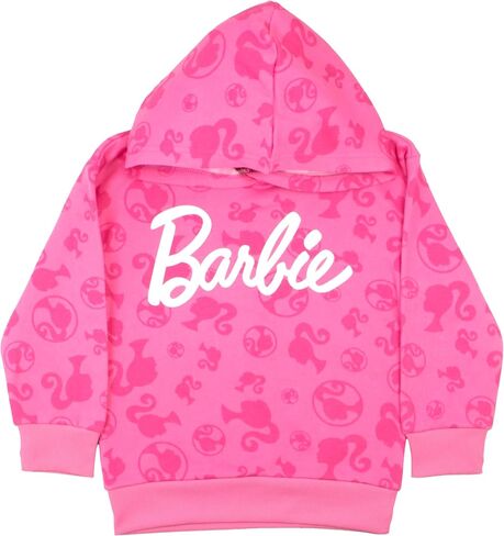 مجموعات متطابقة من Barbie Girls بلوفر بقلنسوة وبنطال رياضي للفتيات مكونة من قطعتين مع مجموعة سراويل رياضية مطبوعة بشعار Barbie للأطفال والصغار (شعار Barbie الوردي مقاس 6/6X) in Saudi Arabia