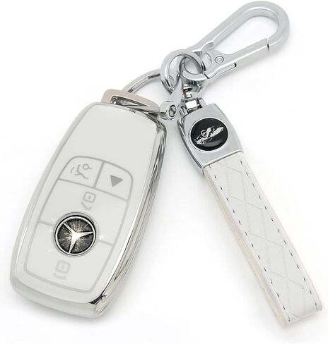 مناسب لمفاتيح مرسيدس بنز. غطاء مفاتيح TPU الناعم المتطور متوافق مع C E R S G S CLS CLK GLC ML GLE GLS SL SLR McLaren AMG Smart Remote Key (نوع B حافظة مفاتيح بيضاء + مجموعة سلسلة مفاتيح) in Kuwait