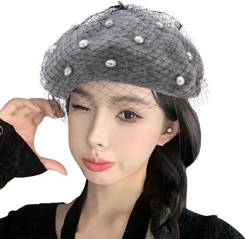 Berets Hat with Pearl French Beret Hats for Women Beret with Mesh Solid Color Hat for Winter Gift for Women in Kuwait