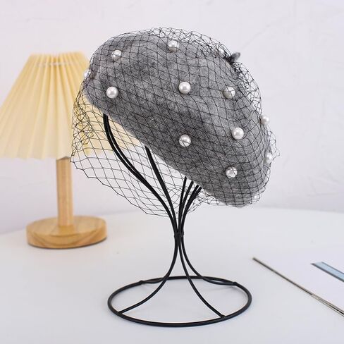 Berets Hat with Pearl French Beret Hats for Women Beret with Mesh Solid Color Hat for Winter Gift for Women in Kuwait