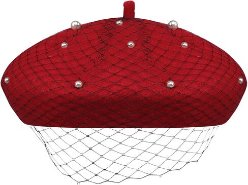Berets Hat with Pearl French Beret Hats for Women Beret with Mesh Solid Color Hat for Winter Gift for Women in Kuwait