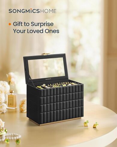SONGMICS HOME ANAH Collection - Stackable Jewelry Box with Mirror, 4-Tier Jewelry Storage Organizer, PU Surface with Stitching, Floating Effect, 6.7 x 11 x 8 Inches, Gift Idea, Cloud White UJBC181W01 in Saudi Arabia