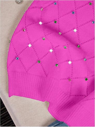 Verdusa Women's Casual Rhinestone Sweater Vest Round Neck Sleeveless Knit Tops in Saudi Arabia