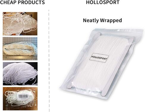 سلك مرن مستدير 3 مم من Hollosport للأقنعة باللون الأبيض، شريط حبل مطاطي رفيع ناعم 1/8 بوصة للخياطة (1/8 بوصة 100 متر دائري) in Kuwait