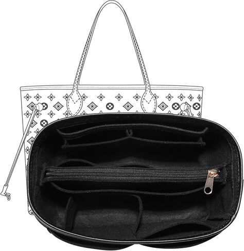Purse Organizer Insert, Felt Bag Organizer with Metal Zipper, Tote Bag Organizer Insert with 6 Sizes, Compatible with Neverful Speedy Tote and More in Saudi Arabia