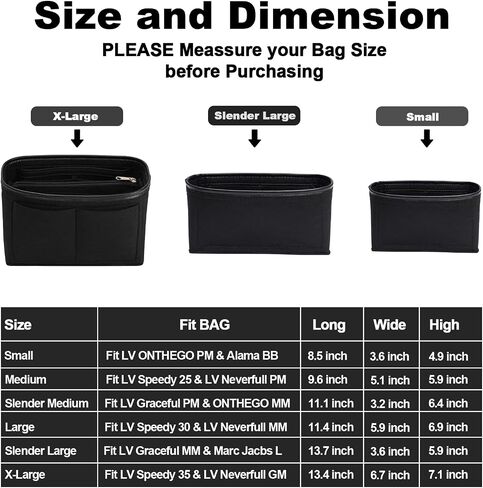 Purse Organizer Insert, Felt Bag Organizer with Metal Zipper, Tote Bag Organizer Insert with 6 Sizes, Compatible with Neverful Speedy Tote and More in Saudi Arabia