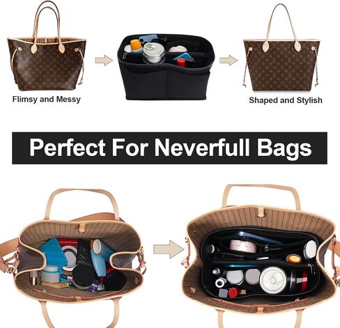 Purse Organizer Insert, Felt Bag Organizer with Metal Zipper, Tote Bag Organizer Insert with 6 Sizes, Compatible with Neverful Speedy Tote and More in Saudi Arabia