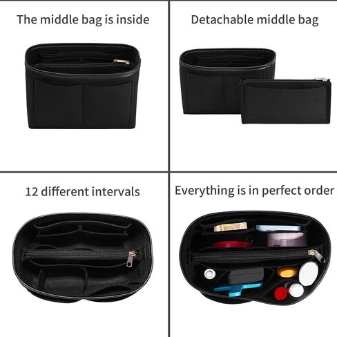 Purse Organizer Insert, Felt Bag Organizer with Metal Zipper, Tote Bag Organizer Insert with 6 Sizes, Compatible with Neverful Speedy Tote and More in Saudi Arabia