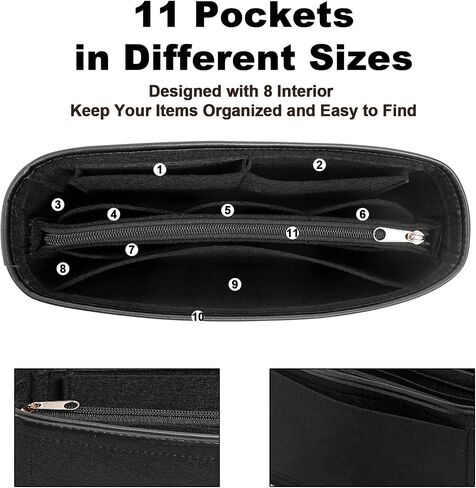 Purse Organizer Insert, Felt Bag Organizer with Metal Zipper, Tote Bag Organizer Insert with 6 Sizes, Compatible with Neverful Speedy Tote and More in Saudi Arabia