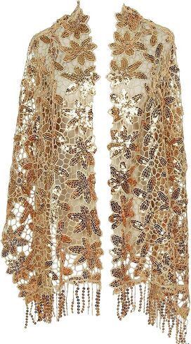 L'VOW Glittering 1920s Scarf for Women Mesh Sequin Wedding Cape Fringed Evening Shawl Wrap in Saudi Arabia