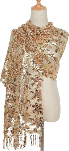 L'VOW Glittering 1920s Scarf for Women Mesh Sequin Wedding Cape Fringed Evening Shawl Wrap in Saudi Arabia