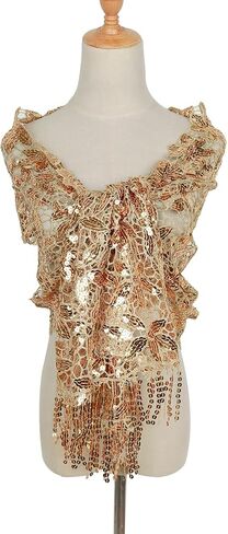 L'VOW Glittering 1920s Scarf for Women Mesh Sequin Wedding Cape Fringed Evening Shawl Wrap in Saudi Arabia