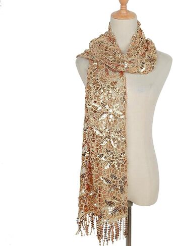 L'VOW Glittering 1920s Scarf for Women Mesh Sequin Wedding Cape Fringed Evening Shawl Wrap in Saudi Arabia