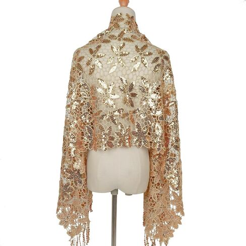 L'VOW Glittering 1920s Scarf for Women Mesh Sequin Wedding Cape Fringed Evening Shawl Wrap in Saudi Arabia