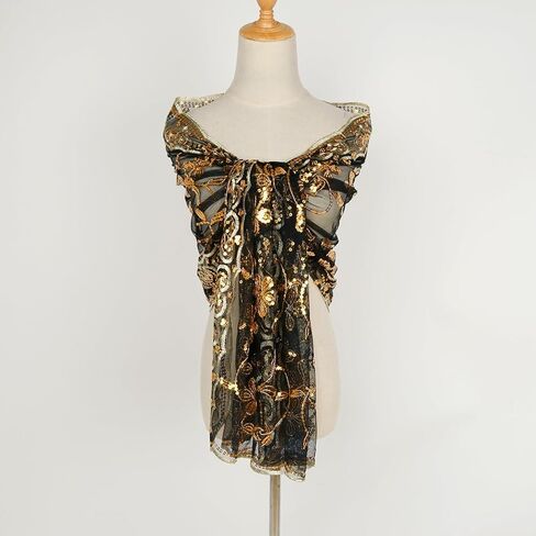 L'VOW Glittering 1920s Scarf for Women Mesh Sequin Wedding Cape Fringed Evening Shawl Wrap in Kuwait
