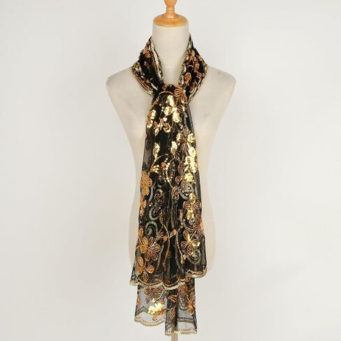 L'VOW Glittering 1920s Scarf for Women Mesh Sequin Wedding Cape Fringed Evening Shawl Wrap in Kuwait