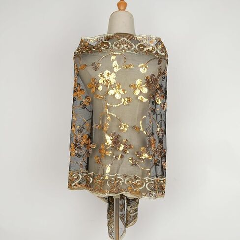 L'VOW Glittering 1920s Scarf for Women Mesh Sequin Wedding Cape Fringed Evening Shawl Wrap in Kuwait