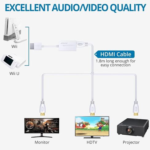 محول AUTOUTLET Wii إلى HDMI 1080P مع كابل HDMI عالي السرعة بطول 6 أقدام Wii2 HDMI محول إخراج الفيديو والصوت مع مقبس صوت 3.5 مم، يدعم جميع شاشات Wii 720P، NTSC، متوافق مع جهاز عالي الدقة بالكامل in Saudi Arabia