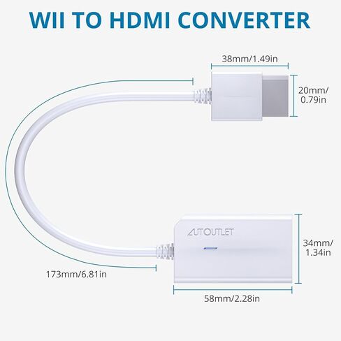 محول AUTOUTLET Wii إلى HDMI 1080P مع كابل HDMI عالي السرعة بطول 6 أقدام Wii2 HDMI محول إخراج الفيديو والصوت مع مقبس صوت 3.5 مم، يدعم جميع شاشات Wii 720P، NTSC، متوافق مع جهاز عالي الدقة بالكامل in Saudi Arabia