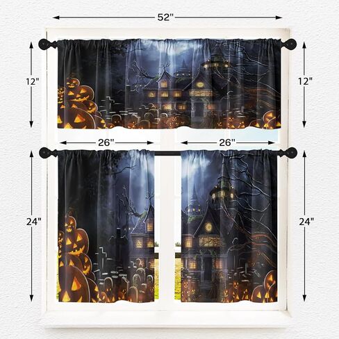 Arttown Halloween Black Cat Kitchen Window Curtains and Valances Set 36 Inch, Pumpkin Ghost Witch Short Tier Curtain for Cafe Living Room Bathroom, Spooky Halloween 3 Pieces Set Kitchen Decor in Kuwait