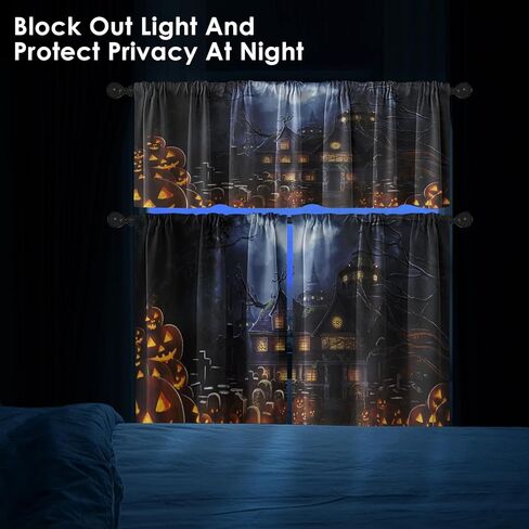 Arttown Halloween Black Cat Kitchen Window Curtains and Valances Set 36 Inch, Pumpkin Ghost Witch Short Tier Curtain for Cafe Living Room Bathroom, Spooky Halloween 3 Pieces Set Kitchen Decor in Kuwait